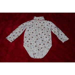 Vtg Baby Girl Teddy Bear Blue Red Bodysuit AOP EUC Cuddle Towne Bow Best Friends